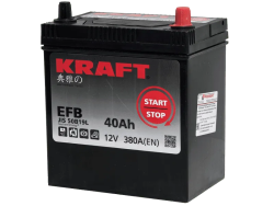 Аккумулятор KRAFT EFB Asia 40 R+ (40 А·ч) тонкие клеммы - фото