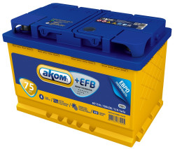 Аккумулятор AKOM +EFB 75 R+ (75 А·ч) - фото